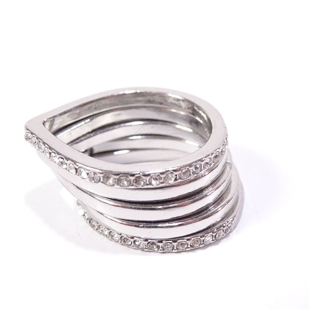 Banana Republic Women's Silver Crystal Pave V Stackable Ring Sz 6 NWT 45 - Picture 2 of 13